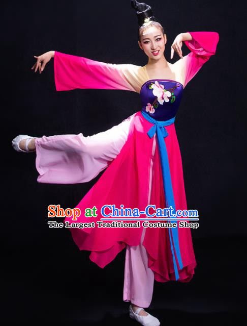 Chinese Traditional Classical Dance Fan Dance Rosy Dress Umbrella Dance Costume for Women
