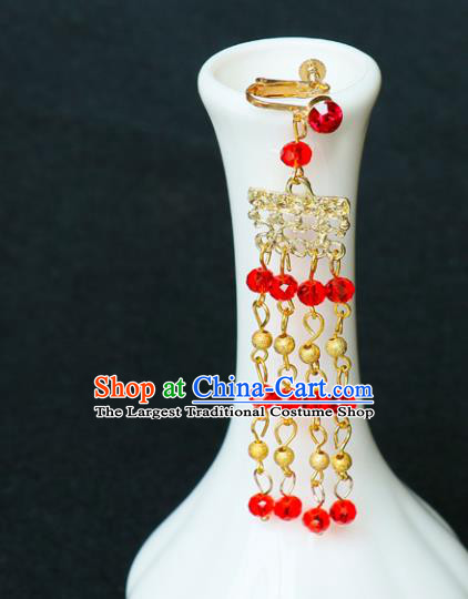 Chinese Traditional Jewelry Accessories Ancient Red Beads Tassel Earrings for Women
