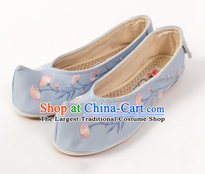 Asian Chinese Ancient Blue Embroidered Shoes Traditional Hanfu Shoes Embroidered Shoes for Women