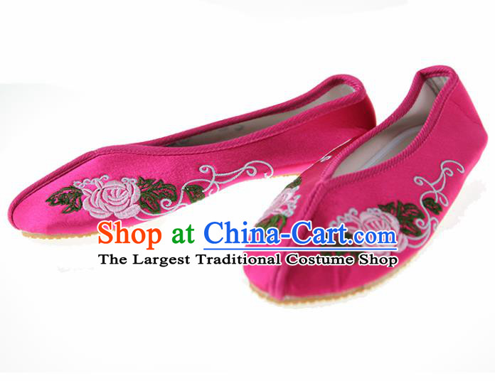 Asian Chinese Ancient Rosy Hanfu Shoes Traditional Embroidered Shoes for Kids
