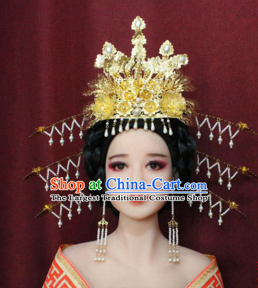 Chinese Ancient Handmade Hair Accessories Tang Dynasty Empress Phoenix Coronet Hairpins for Women