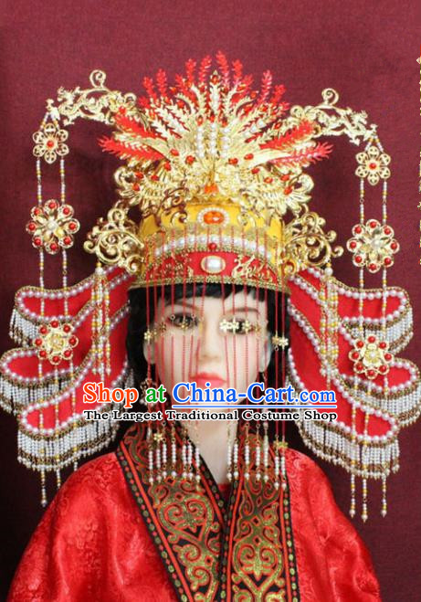 Chinese Handmade Tang Dynasty Queen Phoenix Coronet Ancient Bride Hair Accessories for Women