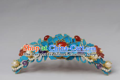 Chinese Ancient Qing Dynasty Hair Accessories Peony Hair Comb Handmade Palace Tian-Tsui Hairpins for Women