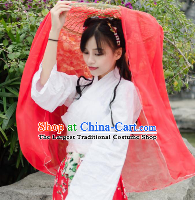 Chinese Traditional Hair Accessories Ancient Swordswoman Red Veil Bamboo Hat for Women