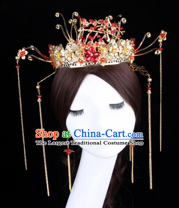 Chinese Ancient Bride XiuHe Suit Phoenix Coronet Hair Accessories Hanfu Handmade Hairpins Complete Set for Women