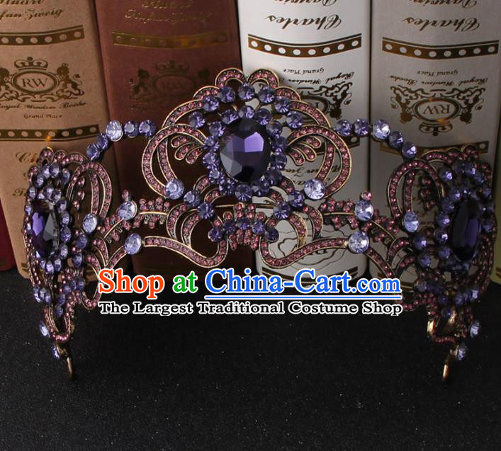Top Grade Bride Hair Accessories Wedding Purple Crystal Royal Crown for Women