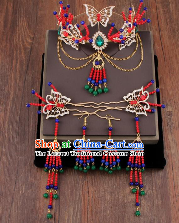Chinese Ancient XiuHe Suit Hair Accessories Bride Handmade Phoenix Coronet Hairpins for Women