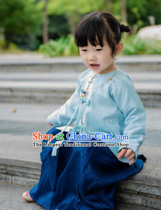 Traditional Chinese Ancient Costumes Blue Blouse and Skirt Ming Dynasty Princess Hanfu Dress for Kids