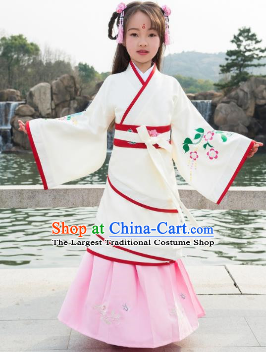 Traditional Chinese Ancient Han Dynasty Princess White Costumes for Kids
