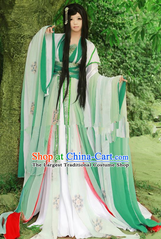 Chinese Ancient Cosplay Princess Green Hanfu Dress Traditional Tang Dynasty Swordswoman Costume for Women
