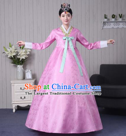 Traditional Korean Palace Costumes Asian Korean Hanbok Bride Pink Blouse and Skirt for Women