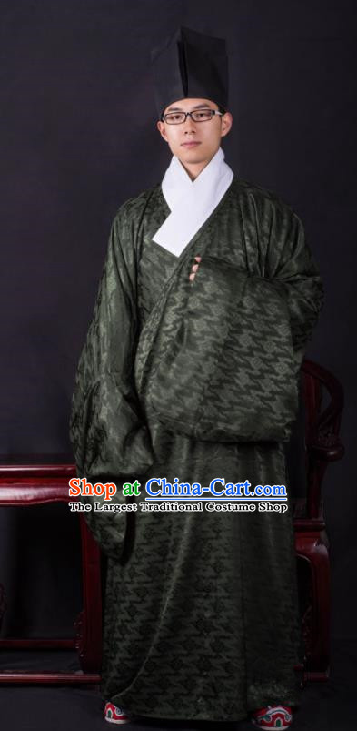 Chinese Ancient Taoist Atrovirens Clothing Traditional Ming Dynasty Minister Costume for Men