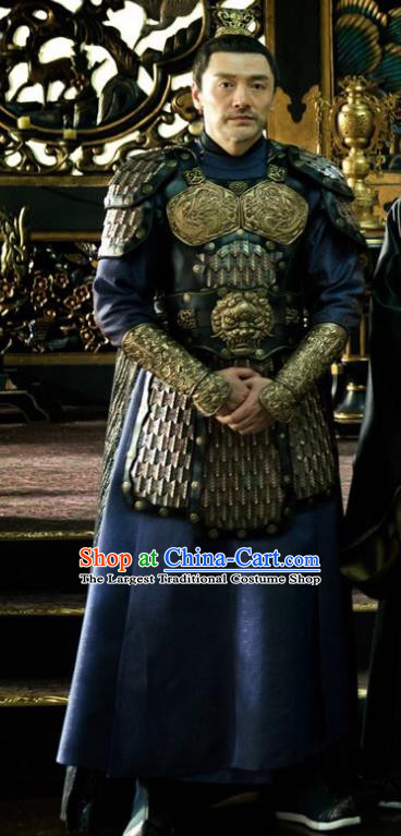 Ancient Chinese Tang Dynasty General Armor The Rise of Phoenixes Military Officer Costume for Men