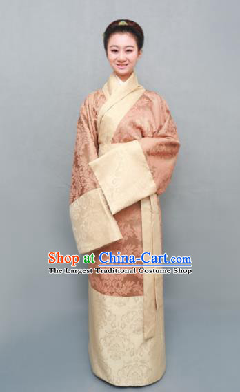 Traditional Chinese Han Dynasty Maidenform Pink Curving-Front Robe Ancient Marquise Costume for Women