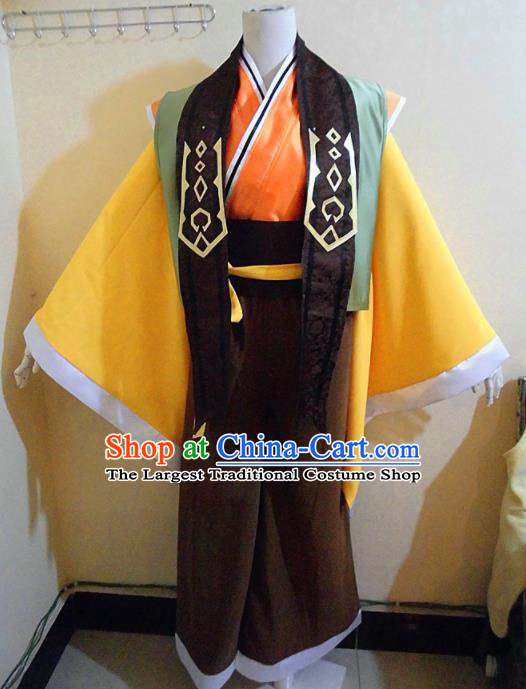 Asian Chinese Cosplay Royal Highness Customized Costume Ancient Swordsman Yellow Robe for Men