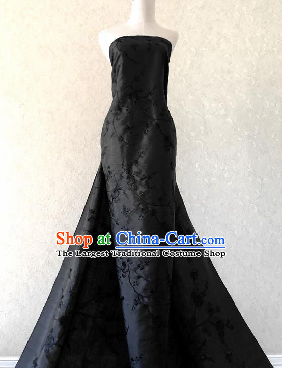 Asian Chinese Traditional Fabric Classical Plum Blossom Pattern Black Brocade Cheongsam Cloth Silk Fabric