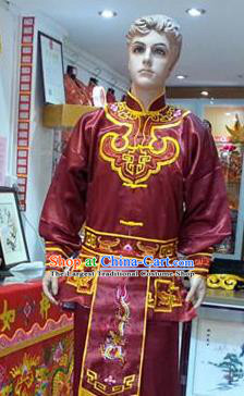 Traditional Chinese Beijing Opera Swordsman Wine Red Costume Takefu Embroidered Clothing for Adults