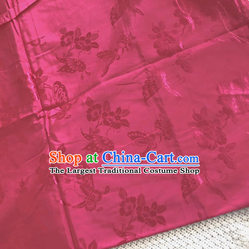 Asian Chinese Traditional Fabric Palace Butterfly Pattern Rosy Brocade Cloth Silk Fabric