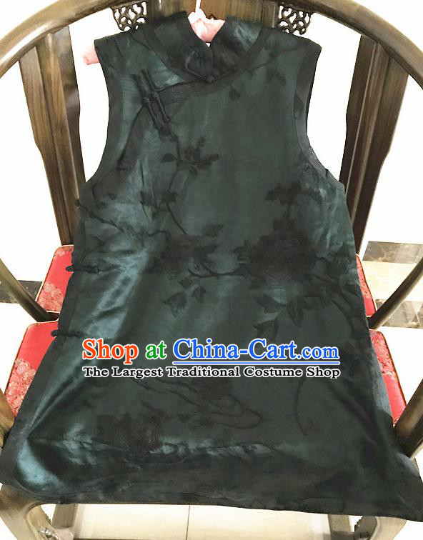 Traditional Chinese Handmade Costume Tang Suit Embroidered Peony Cheongsam Vest for Women