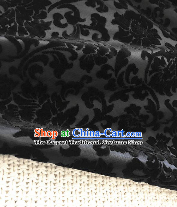 Asian Chinese Traditional Silk Fabric Classical Pattern Black Brocade Cheongsam Embroidered Cloth Silk Fabric