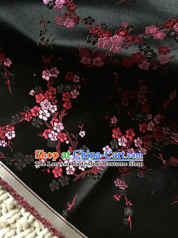 Asian Chinese Traditional Black Silk Fabric Royal Plum Blossom Pattern Brocade Cheongsam Cloth Silk Fabric