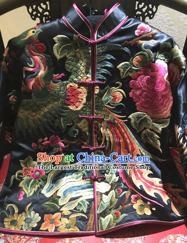 Traditional Chinese Handmade Costume Tang Suit Embroidered Phoenix Peony Blouse for Women
