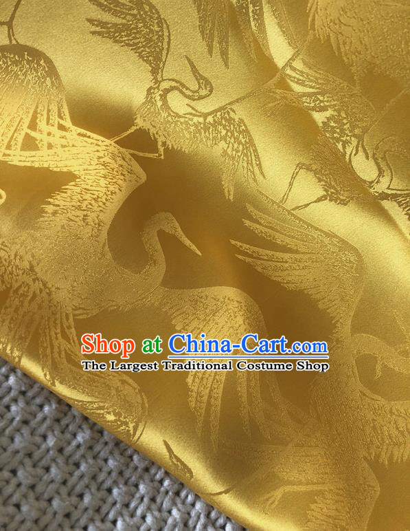 Asian Chinese Traditional Silk Fabric Classical Crane Pattern Yellow Brocade Cheongsam Embroidered Cloth Silk Fabric