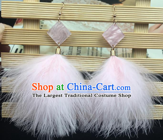 Traditional Chinese Bride Jewelry Accessories Pink Feather Earrings for Women