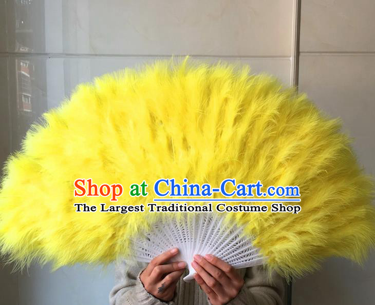 Traditional Chinese Crafts Folding Fan China Folk Dance Yellow Feather Fans