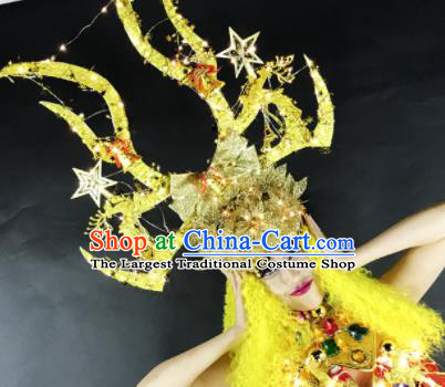 Professional Stage Performance Hair Accessories Brazilian Carnival Golden Antlers Royal Crown for Women