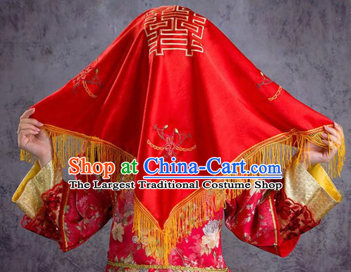 Chinese Ancient Bride Hair Accessories Wedding Red Veil Cover for Women
