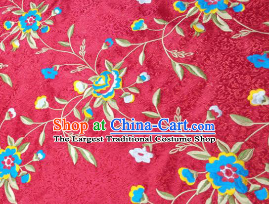 Chinese Traditional Silk Fabric Cheongsam Tang Suit Flowers Pattern Red Brocade Cloth Drapery