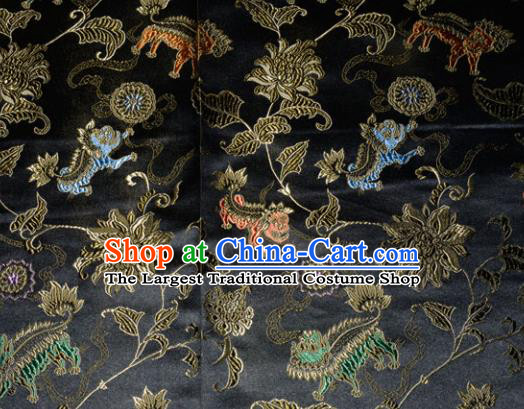 Kylin Pattern Chinese Traditional Black Silk Fabric Tang Suit Brocade Cloth Cheongsam Material Drapery