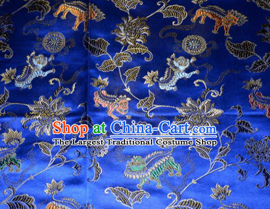 Kylin Pattern Chinese Traditional Royalblue Silk Fabric Tang Suit Brocade Cloth Cheongsam Material Drapery