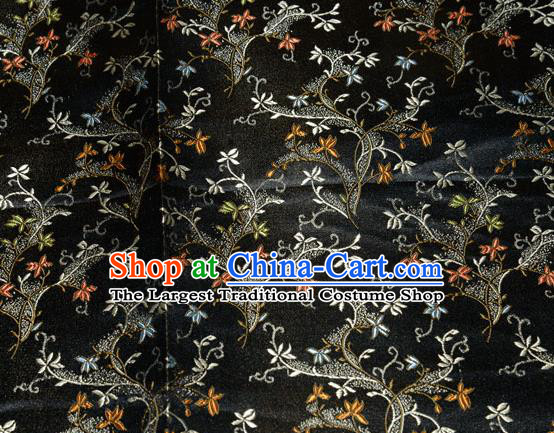 Chinese Traditional Silk Fabric Poplar Blossom Pattern Tang Suit Black Brocade Cloth Cheongsam Material Drapery