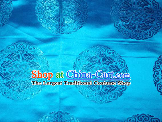 Chinese Traditional Cheongsam Silk Fabric Tang Suit Blue Brocade Classical Round Pattern Cloth Material Drapery