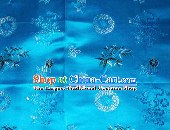 Chinese Traditional Cheongsam Blue Silk Fabric Tang Suit Brocade Classical Plum Blossom Orchid Bamboo Chrysanthemum Pattern Cloth Material Drapery