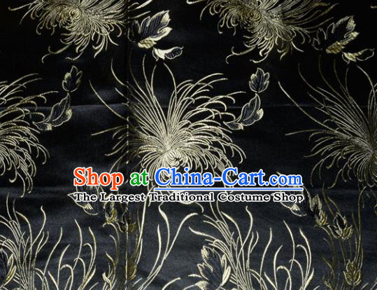 Chinese Traditional Cheongsam Black Silk Fabric Tang Suit Brocade Classical Chrysanthemum Pattern Cloth Material Drapery