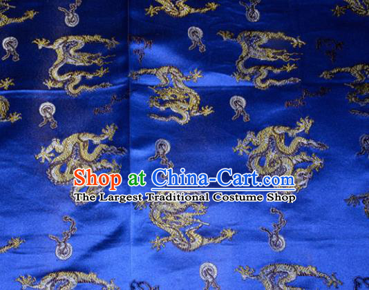 Wedding Classical Dragons Pattern Chinese Traditional Royalblue Silk Fabric Tang Suit Brocade Cloth Cheongsam Material Drapery