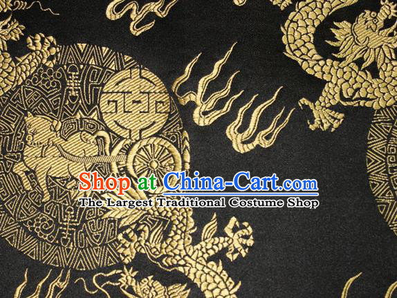 Chinese Traditional Silk Fabric Dragons Pattern Tang Suit Black Brocade Cloth Cheongsam Material Drapery
