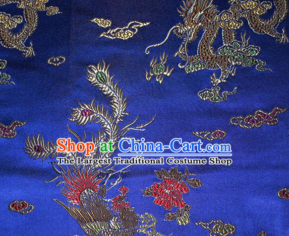 Chinese Traditional Silk Fabric Dragon Phoenix Peony Pattern Tang Suit Royalblue Brocade Cloth Cheongsam Material Drapery