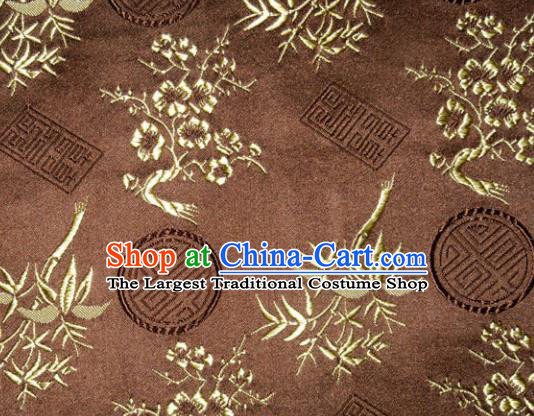 Chinese Traditional Silk Fabric Plum Blossom Bamboo Pattern Tang Suit Brown Brocade Cloth Cheongsam Material Drapery