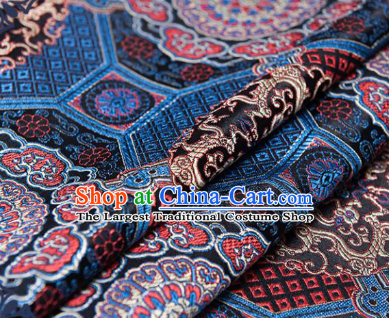Chinese Traditional Palace Dragon Pattern Tang Suit Brocade Black Fabric Silk Cloth Cheongsam Material Drapery