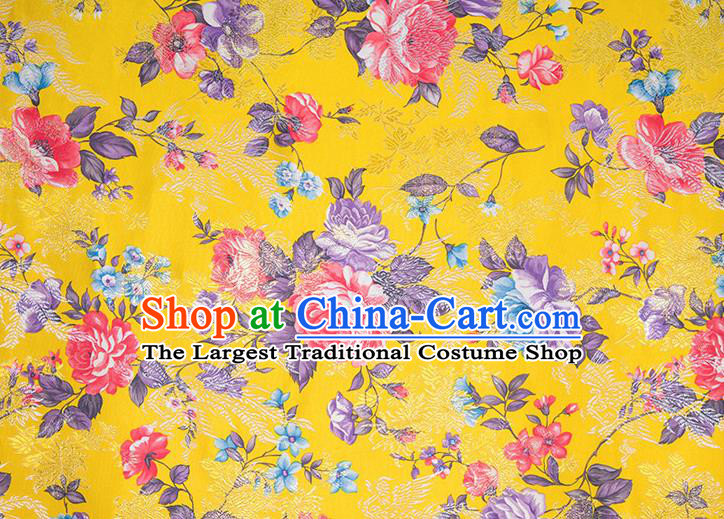 Chinese Traditional Peony Flowers Pattern Tang Suit Yellow Brocade Fabric Silk Cloth Cheongsam Material Drapery