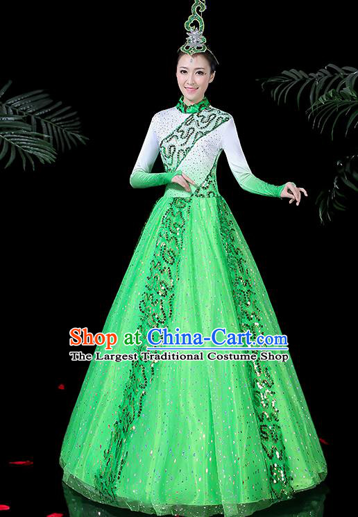 Chinese Classical Dance Costume Traditional Folk Dance Green Dress for Women