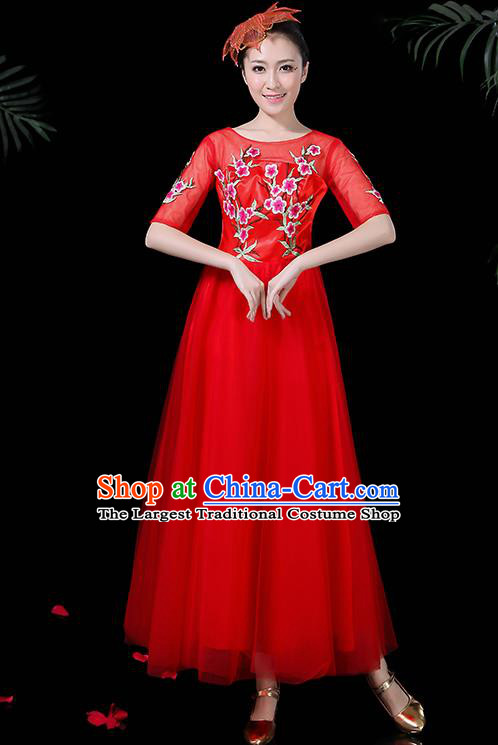 Professional Modern Dance Costume Stage Performance Chorus Red Veil Dress for Women