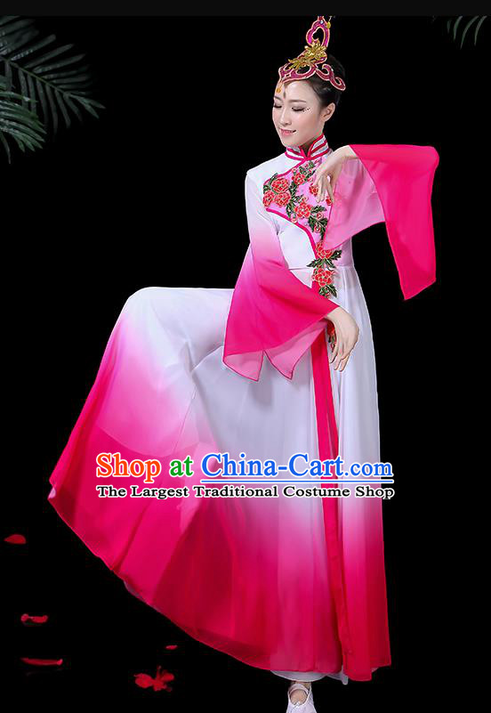 Chinese Classical Dance Costume Traditional Umbrella Dance Fan Dance Rosy Dress for Women