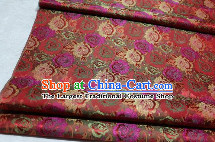 Chinese Traditional Cheongsam Cloth Tang Suit Rose Pattern Red Brocade Fabric Silk Material Drapery