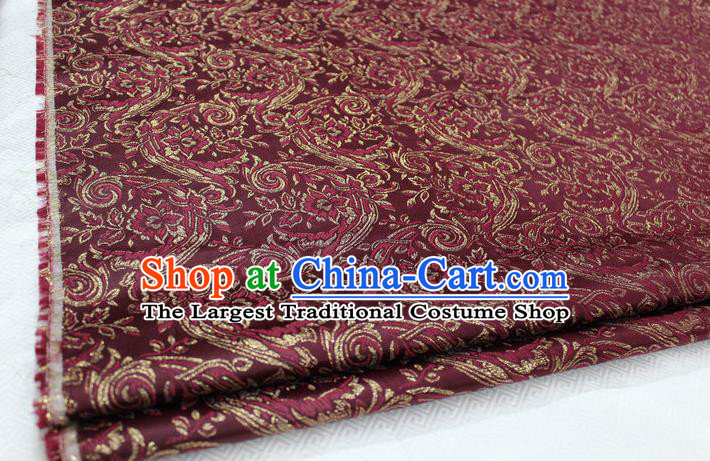 Chinese Traditional Cloth Mongolian Robe Wine Red Brocade Fabric Tang Suit Silk Material Drapery