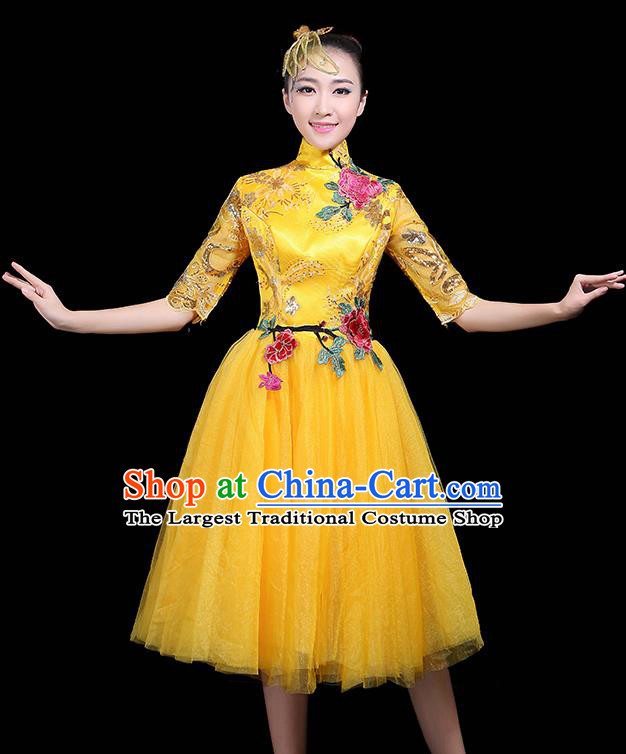 Professional Dance Modern Dance Yellow Dress Stage Performance Chorus Costume for Women